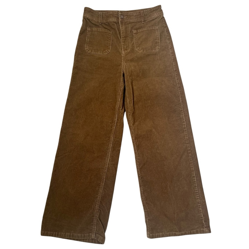 Oat Corduroy Wide Leg High Waist Pants Size 10 Chocolate Brown Y2K Patch Pockets